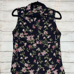Soho Navy and Pink Floral Sleeveless Blouse